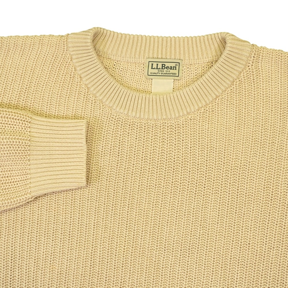 LL Bean Sweater Mens XXL Beige Shaker Stitch Crewneck Knit Fisherman Cotton